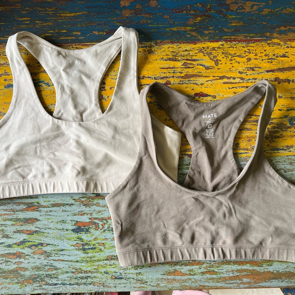 2 MATE the Label Organic Cotton  Sports Bras - Bone and Pebble Colors